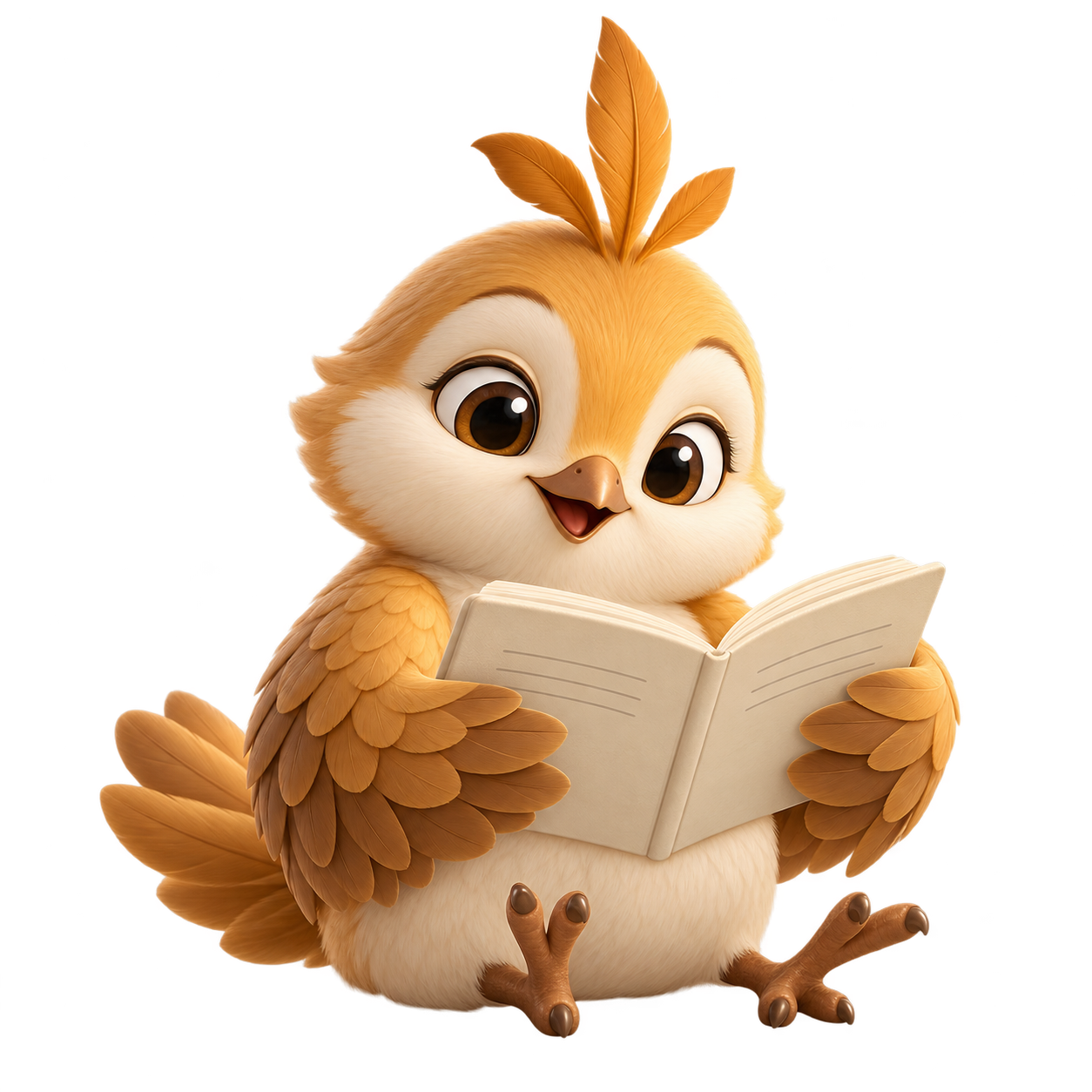 Burung Dewantara membaca buku berisi pengetahuan bisnis.